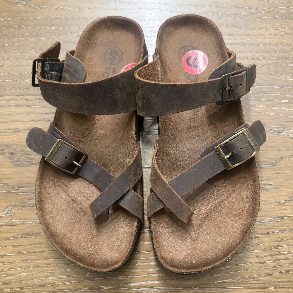 White Mountain Sandals Womens Size 6 Brown Gracie Leather Strappy Flat Comfort